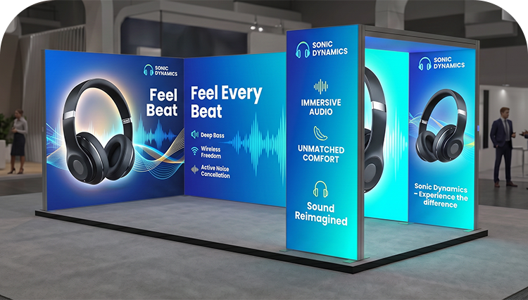 20 ft Backlit Trade Show Display - Large LED Lightbox Backwall with Graphics banner image mobile