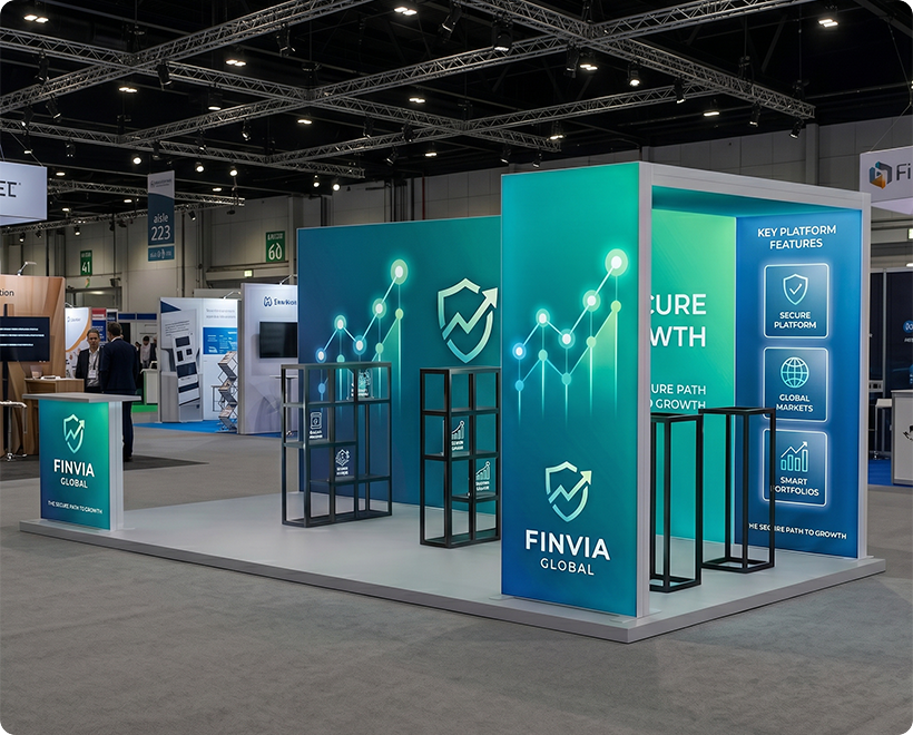 6 m Backlit Exhibition Stand - LED Lightbox Display with Dual Counters & Branding Panels Network Marketing
