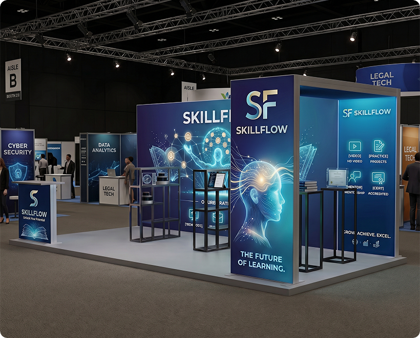 6 m Backlit Exhibition Stand - LED Lightbox Display with Dual Counters & Branding Panels Online Course