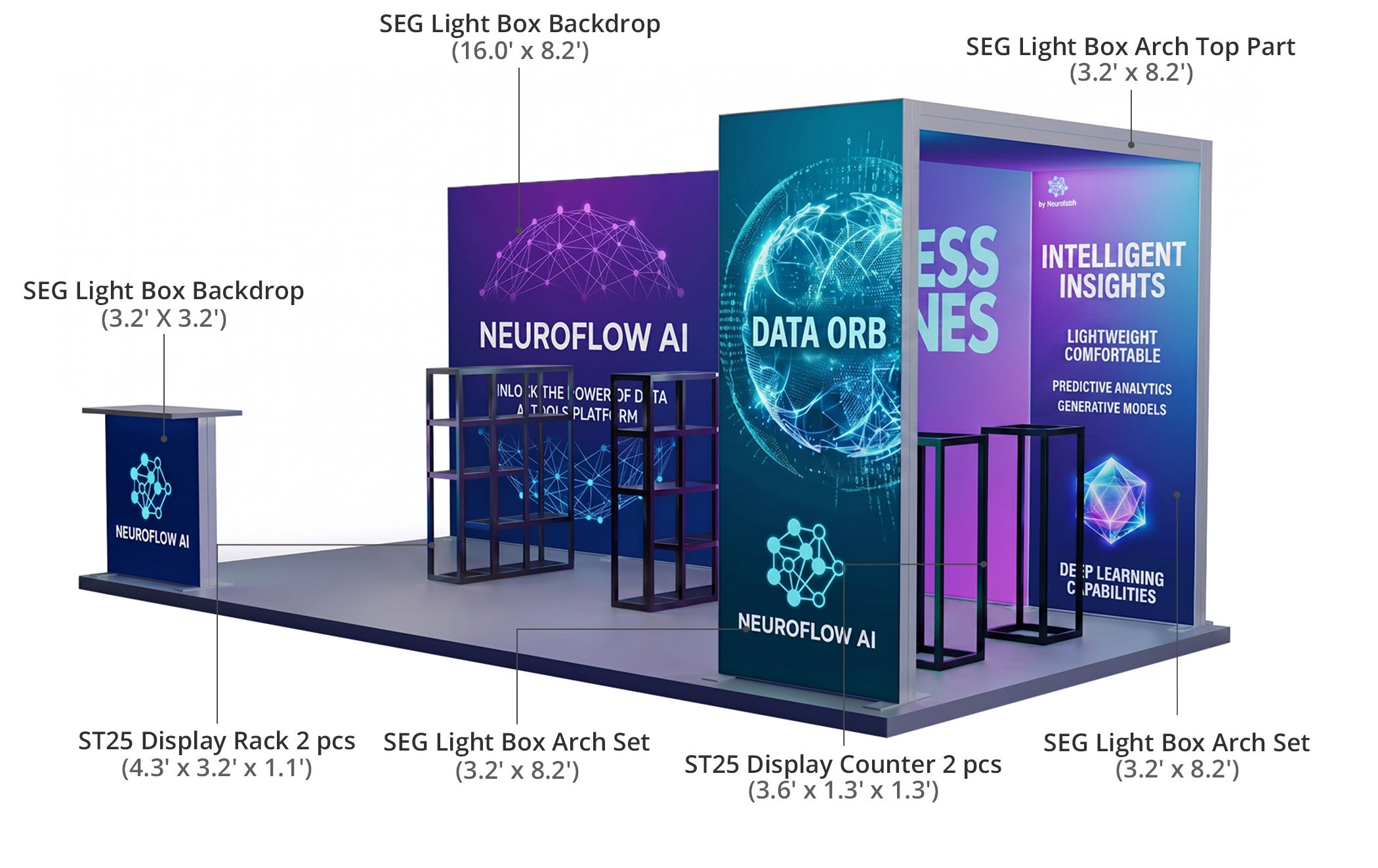 20 ft Backlit Trade Show Display - LED Backwall Display with Dual Counters & Branding Components & Sizes