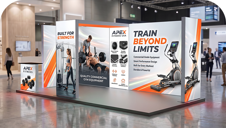 20 ft Backlit Trade Show Display - LED Lightbox Display with Counters & Side Panels banner image mobile