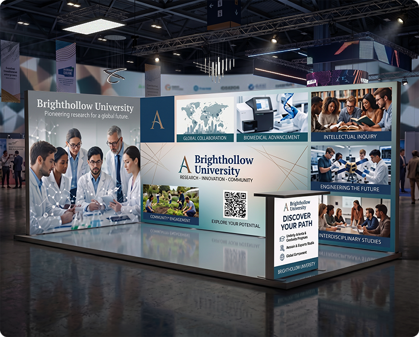 6 m Backlit Exhibition Stand - LED Lightbox Display with Counters & Storage University