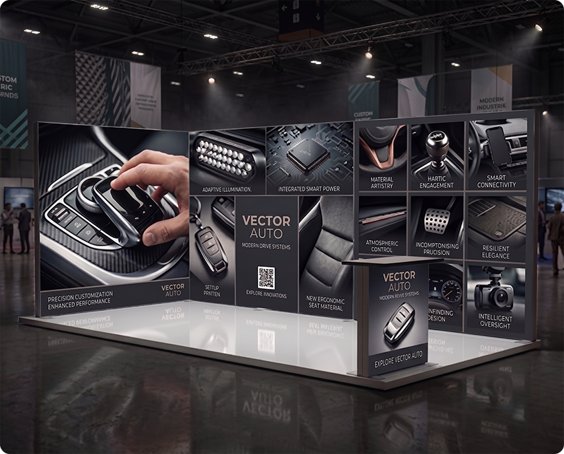 6 m Backlit Exhibition Stand - LED Lightbox Display with Counters & Storage Automobile Parts