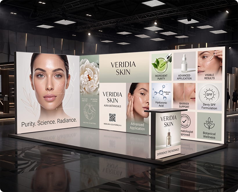 6 m Backlit Exhibition Stand - LED Lightbox Display with Counters & Storage Skin Care Beauty Product