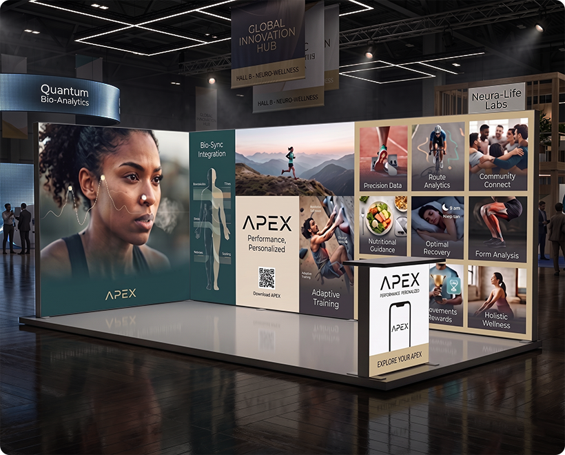 6 m Backlit Exhibition Stand - LED Lightbox Display with Counters & Storage Digital Fitness App
