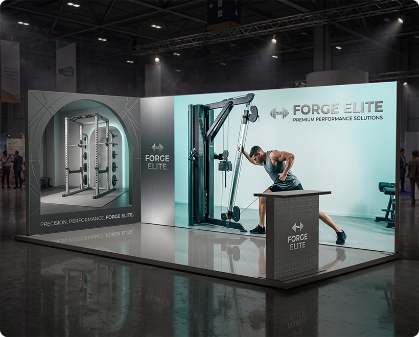 6 m Backlit Exhibition Stand - LED Lightbox Display with Counters & Storage Gym equipments