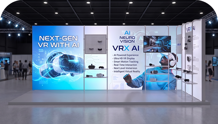 6 m Backlit Exhibition Stand - LED Lightbox Backwall with Shelving banner image mobile