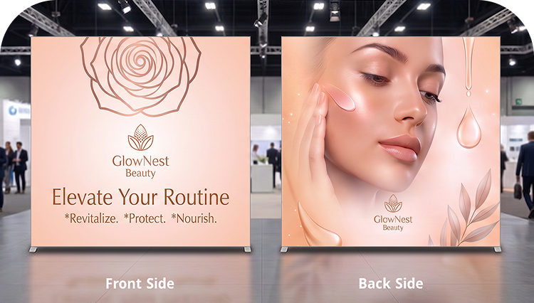 20 ft Backlit Trade Show Display - LED Lightbox Display with Shelving Double Side Print mobile