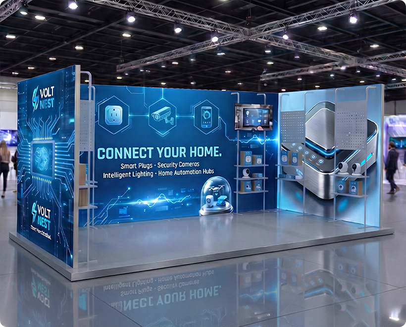 20 ft Backlit Trade Show Display - LED Lightbox Display with Shelving Electric Product