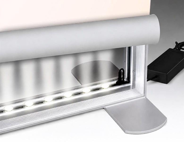 20 ft Backlit Trade Show Display - LED Lightbox Display with Shelving Integrated LED Lighting