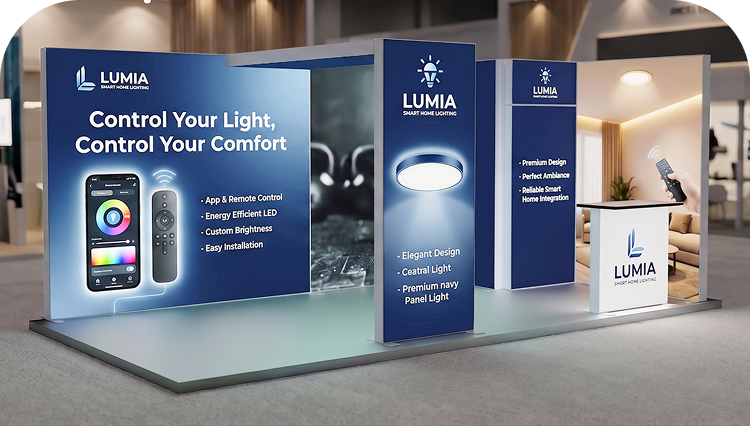 6 m Backlit Exhibition Stand - Premium LED Lightbox Display with Counters & Branding Panels banner image mobile
