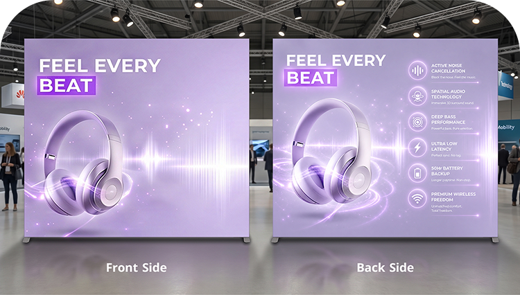 6 m Backlit Exhibition Stand - LED Lightbox Display with Counters & Graphics Double Side Print mobile