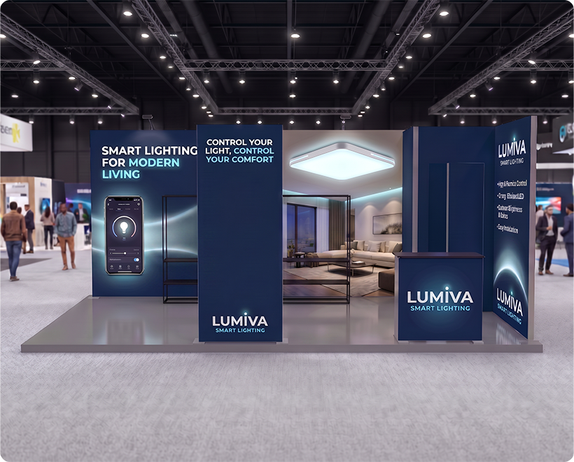 6 m Backlit Exhibition Stand - LED Lightbox Display with Counters & Graphics Smart Light Automation