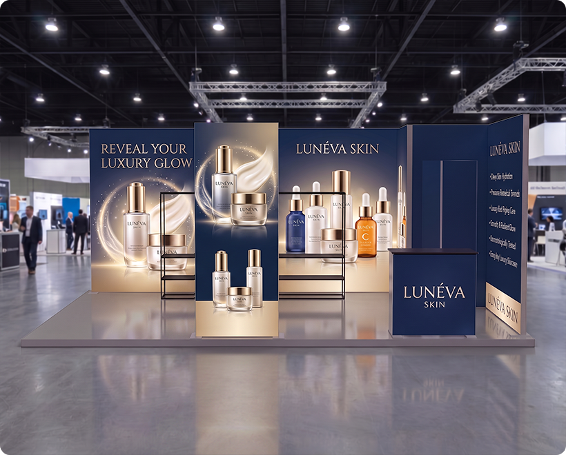 6 m Backlit Exhibition Stand - LED Lightbox Display with Counters & Graphics Perfume Company