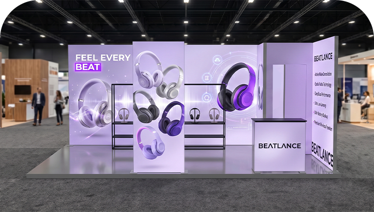 6 m Backlit Exhibition Stand - LED Lightbox Display with Counters & Graphics banner image mobile