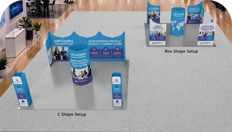 20ft Magnetic Modular Fabric Displays - 4 Curved L-Shape Sections Double Side Print mobile