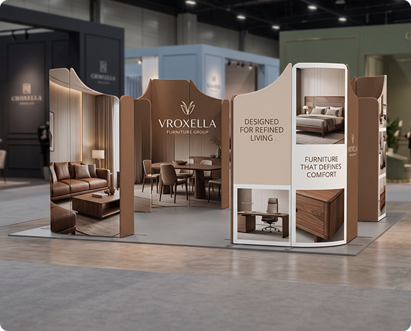 20ft Magnetic Modular Fabric Displays - 4 Curved L-Shape Sections Furniture
