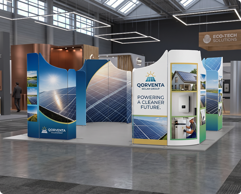 20ft Magnetic Modular Fabric Displays - 4 Curved L-Shape Sections Solar Panels
