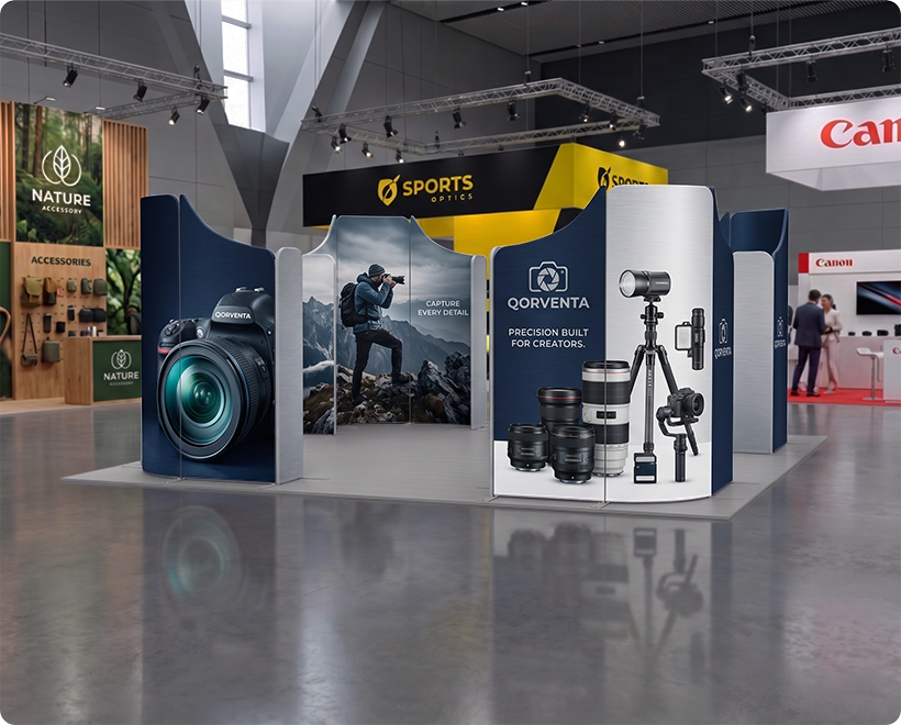 20ft Magnetic Modular Fabric Displays - 4 Curved L-Shape Sections DSLR Camera
