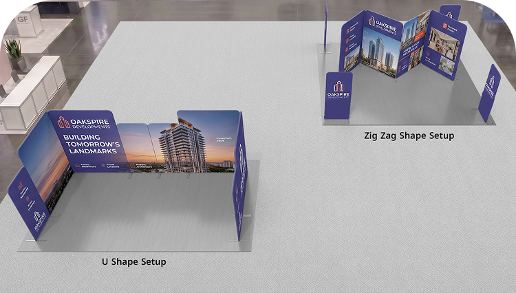 20 ft Magnetic Modular Fabric Displays - 4 L-Shape Sections Double Side Print mobile