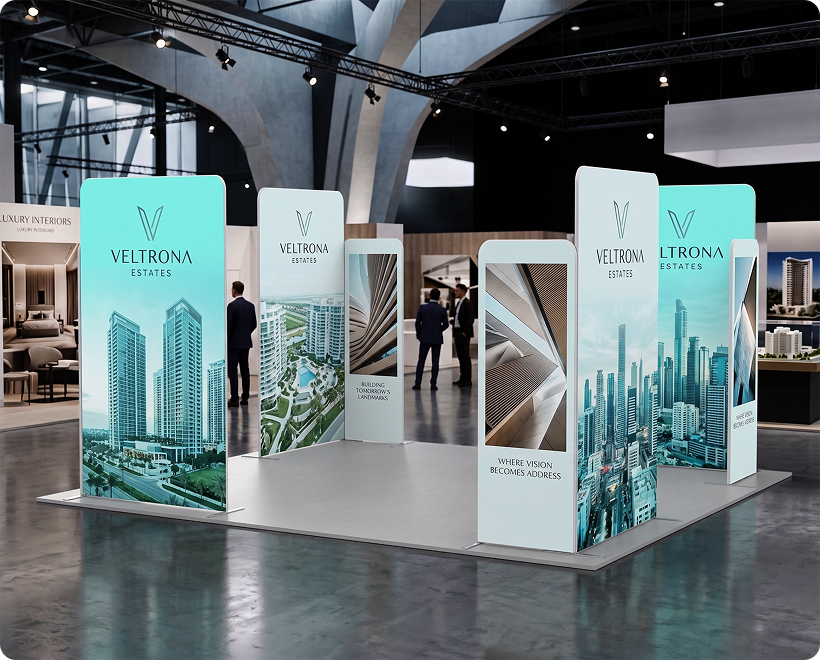 20 ft Magnetic Modular Fabric Displays - 4 L-Shape Sections Real Estate Marketing