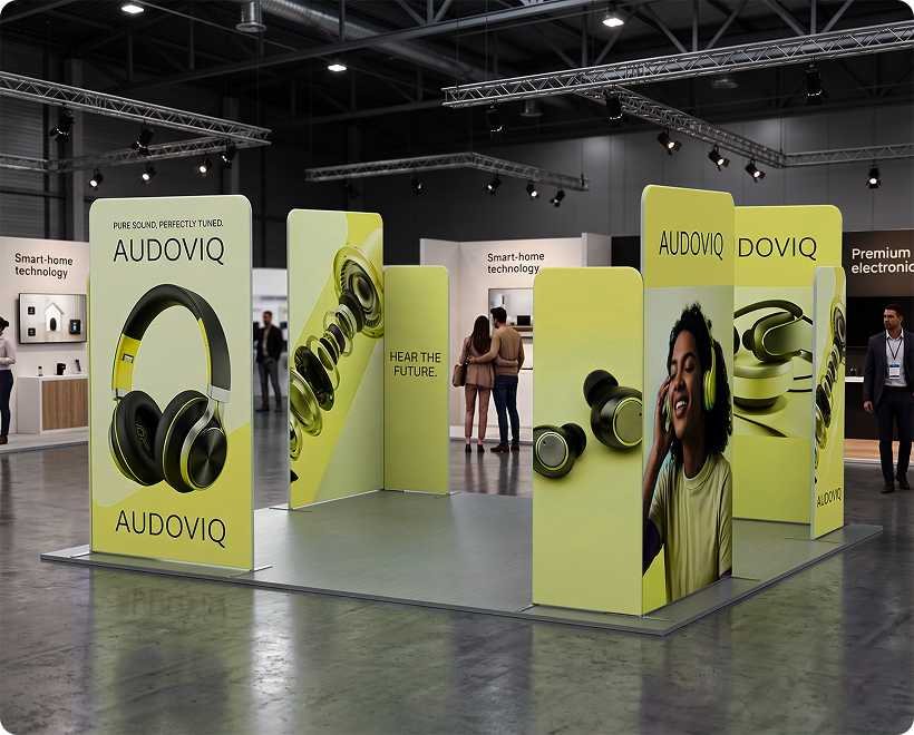 20 ft Magnetic Modular Fabric Displays - 4 L-Shape Sections Headphone Company