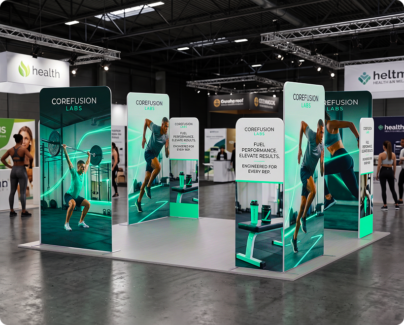 20 ft Magnetic Modular Fabric Displays - 4 L-Shape Sections Gym Equipment