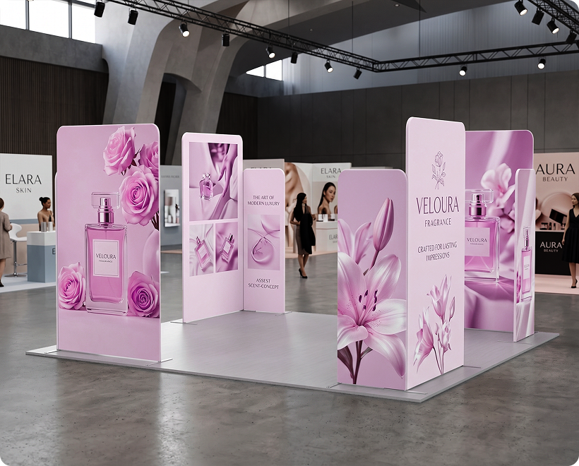20 ft Magnetic Modular Fabric Displays - 4 L-Shape Sections Perfume Company