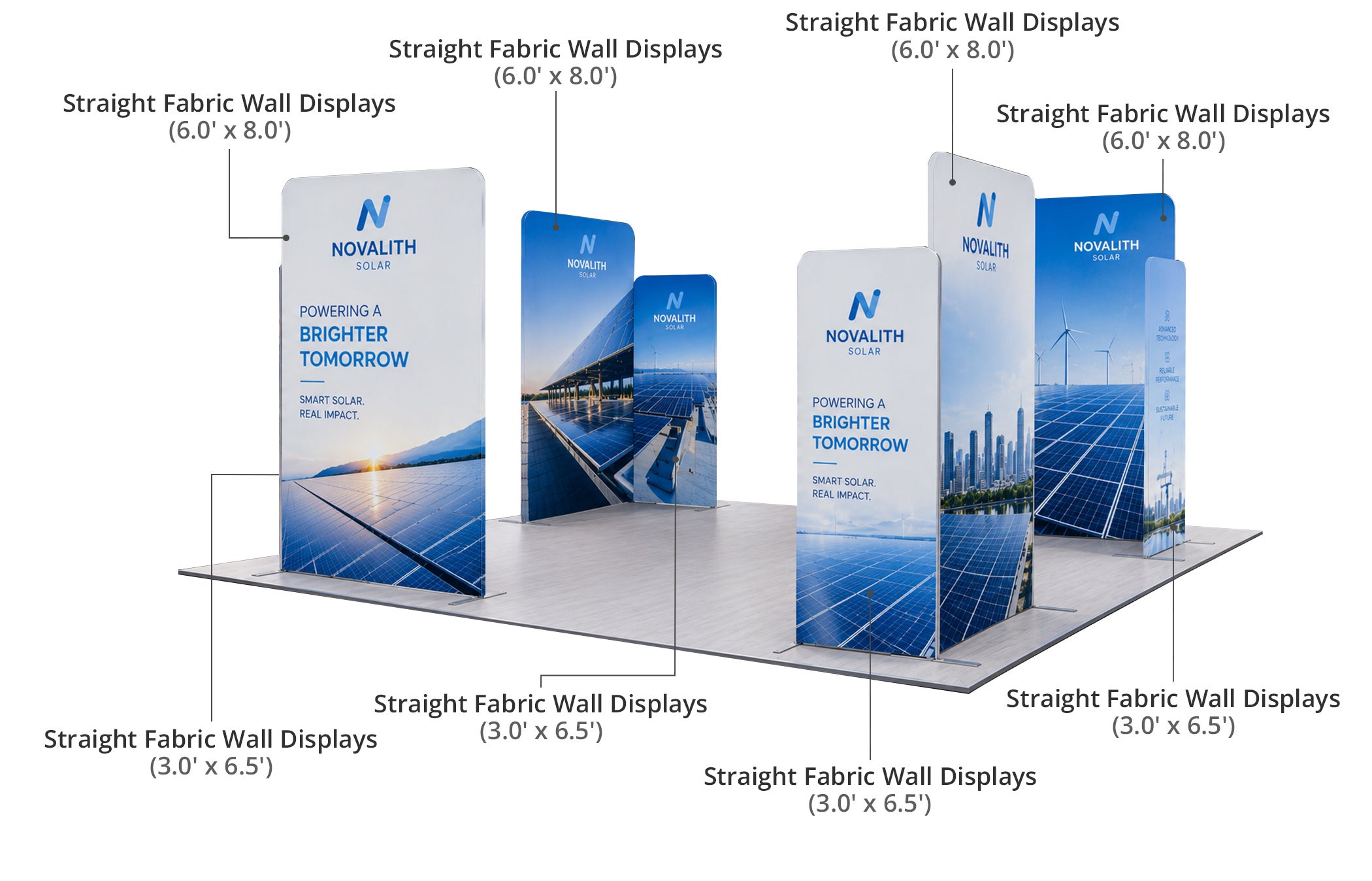 20 ft Magnetic Modular Fabric Displays - 4 L-Shape Sections Components & Sizes
