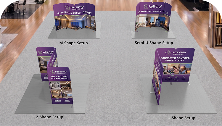 6.5ft Magnetic Modular Fabric Display - Cross Island Shape Double Side Print mobile