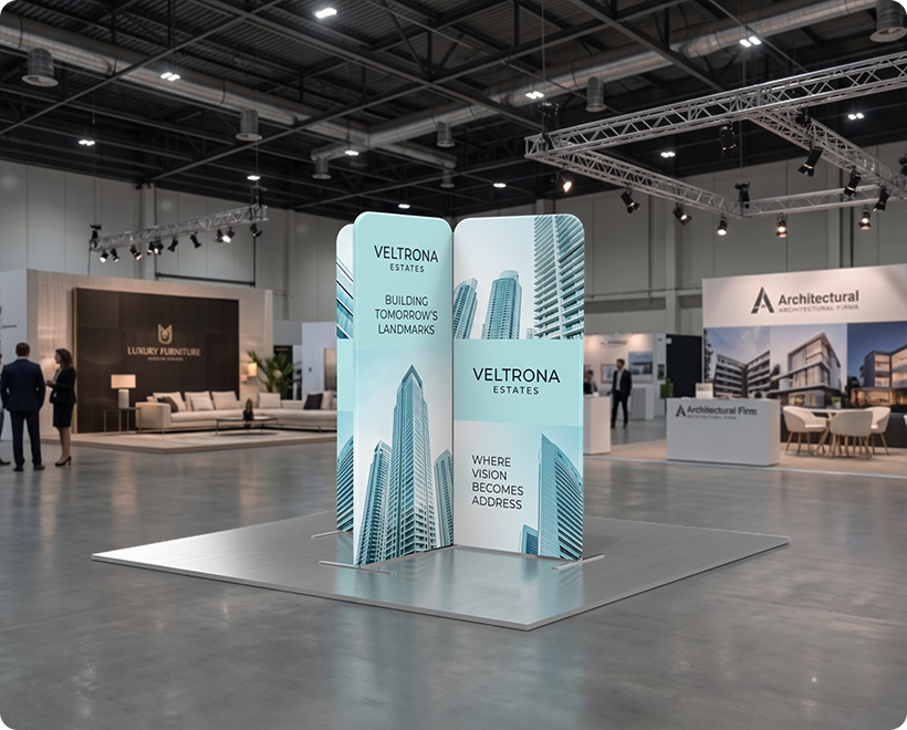 6.5ft Magnetic Modular Fabric Display - Cross Island Shape Real Estate Marketing