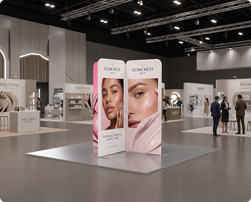 6.5ft Magnetic Modular Fabric Display - Cross Island Shape Skin Care Beauty Product