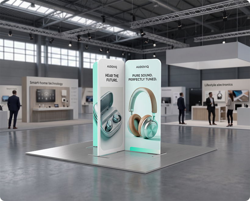 6.5ft Magnetic Modular Fabric Display - Cross Island Shape Headphone Company