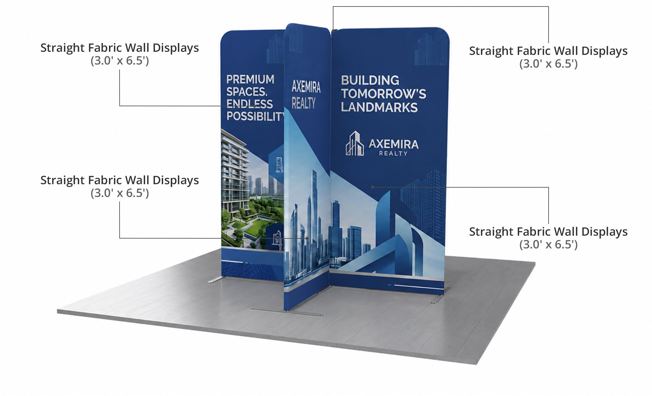 6.5ft Magnetic Modular Fabric Display - Cross Island Shape Components & Sizes