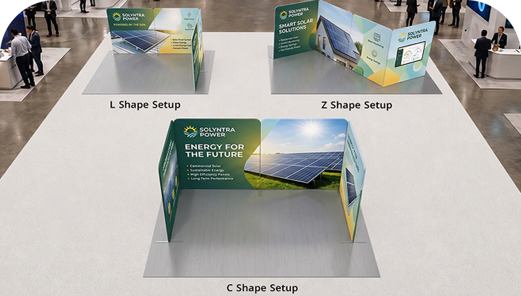 13ft Magnetic Modular Fabric Displays - Cross Island Shape Double Side Print mobile