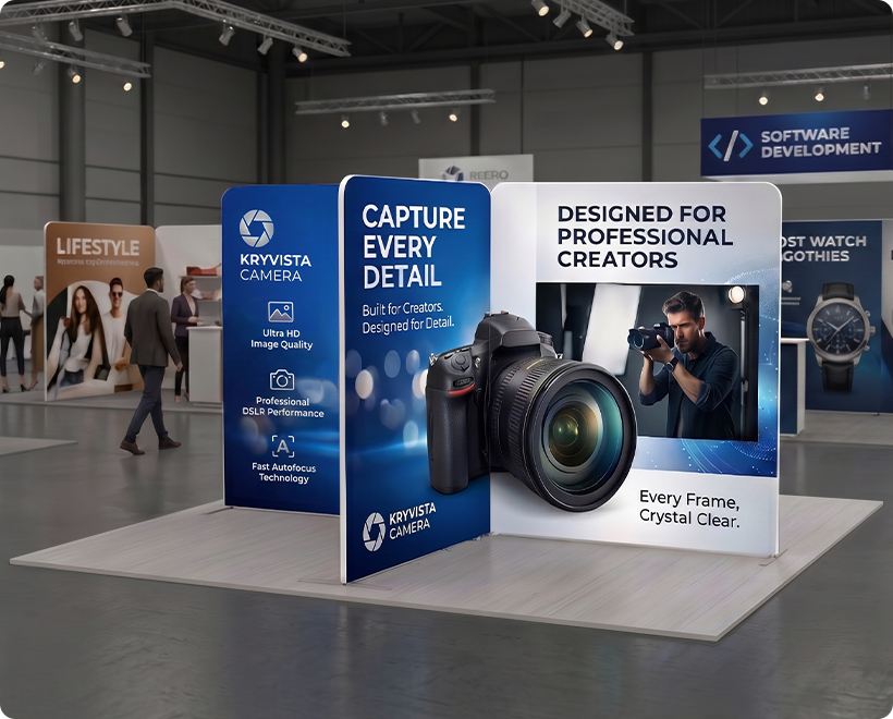 13ft Magnetic Modular Fabric Displays - Cross Island Shape DSLR Camera