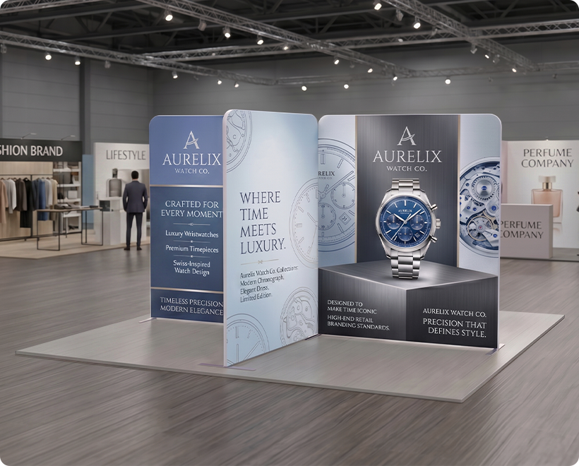 13ft Magnetic Modular Fabric Displays - Cross Island Shape Watch Brands