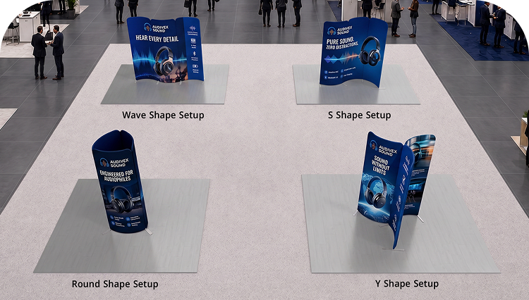 6.5 ft Magnetic Modular Fabric Display - Curved Shape Double Side Print mobile