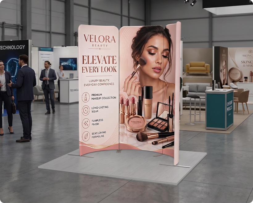 6.5 ft Magnetic Modular Fabric Display - Curved Shape Skin Care Beauty Product