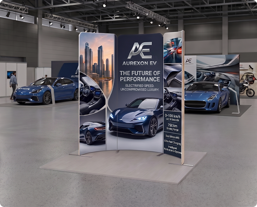 6.5 ft Magnetic Modular Fabric Display - Curved Shape Sport Car Launch