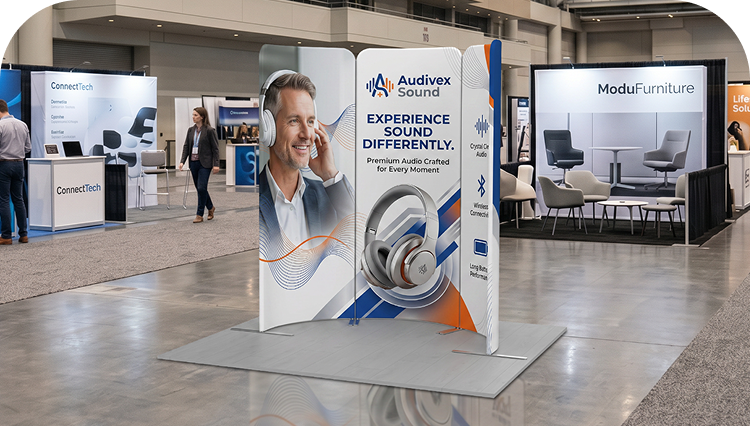 6.5 ft Magnetic Modular Fabric Display - Curved Shape banner image mobile