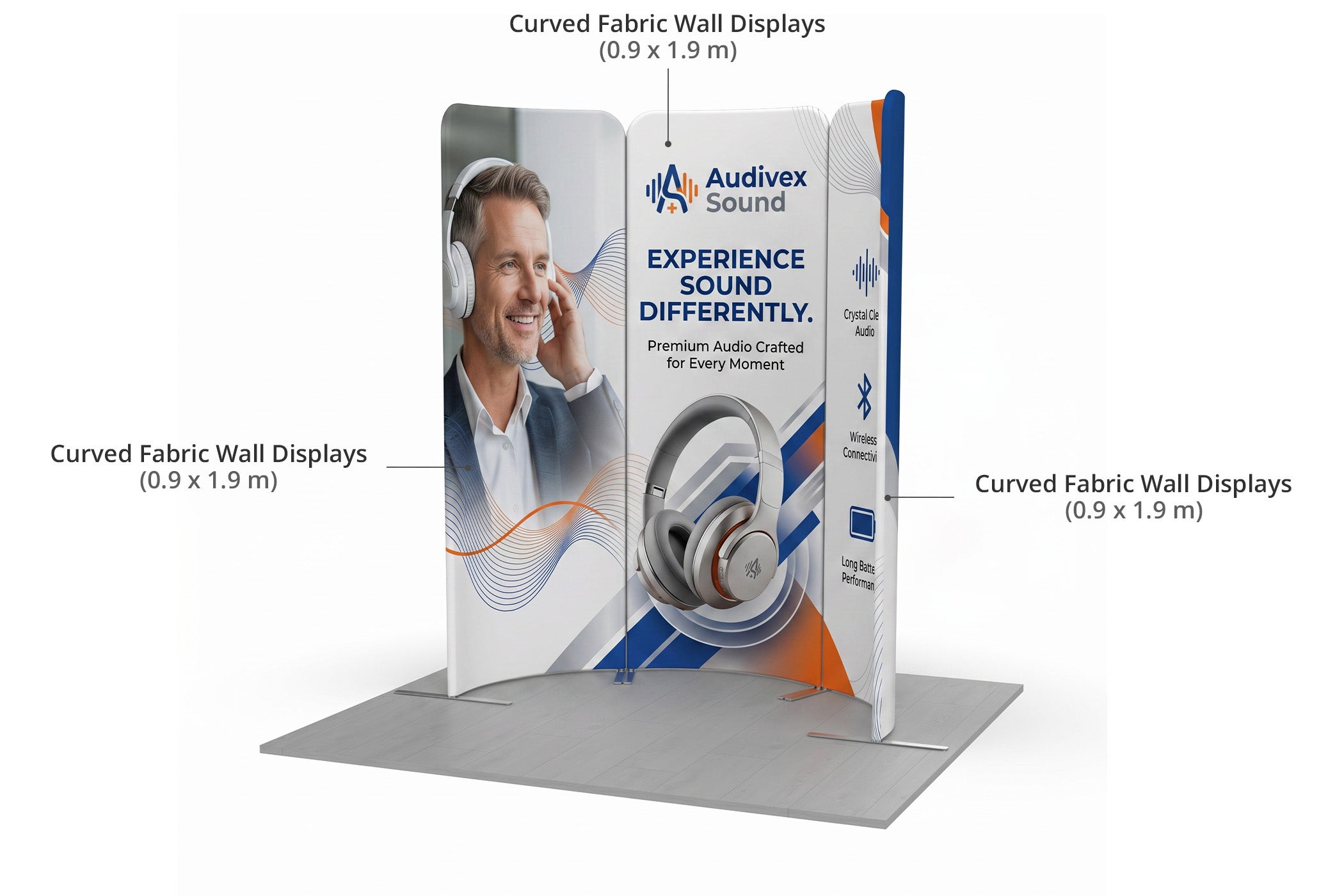 2m Magnetic Modular Fabric Display - Curved Shape Components & Sizes