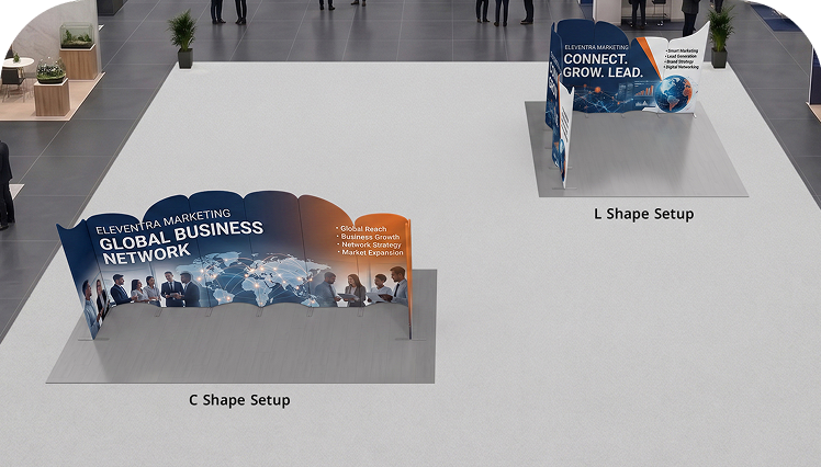4 m Magnetic Modular Fabric Displays - Curved Shape Double Side Print mobile