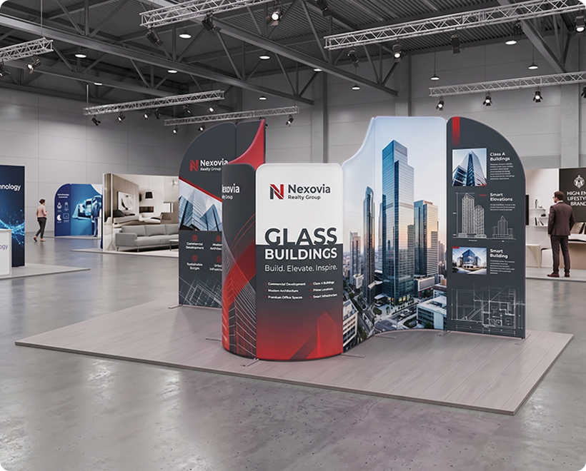 4 m Magnetic Modular Fabric Displays - Curved Shape Real Estate Marketing
