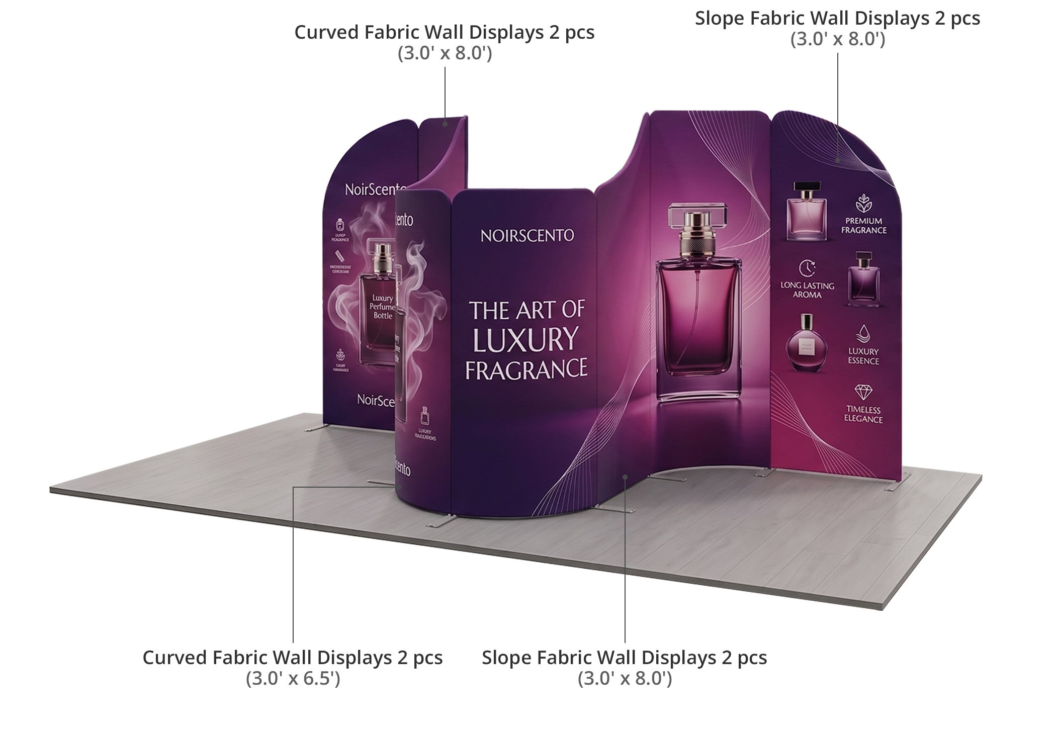 13 ft Magnetic Modular Fabric Displays - Curved Shape Components & Sizes