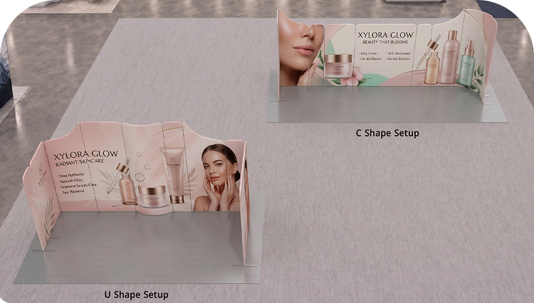 13 ft Magnetic Modular Fabric Displays - Dynamic Curved L Shape Double Side Print mobile