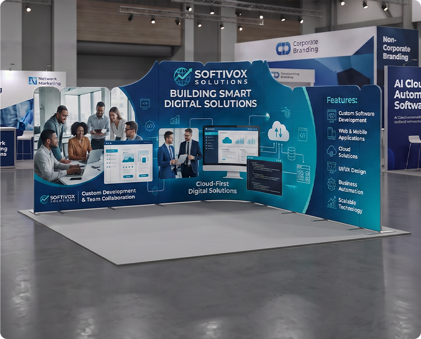 13 ft Magnetic Modular Fabric Displays - Dynamic Curved L Shape Network Marketing Company