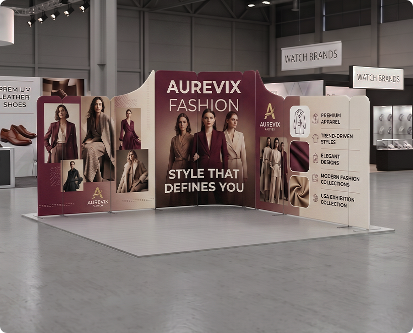 13 ft Magnetic Modular Fabric Displays - Dynamic Curved L Shape Fashion Brand