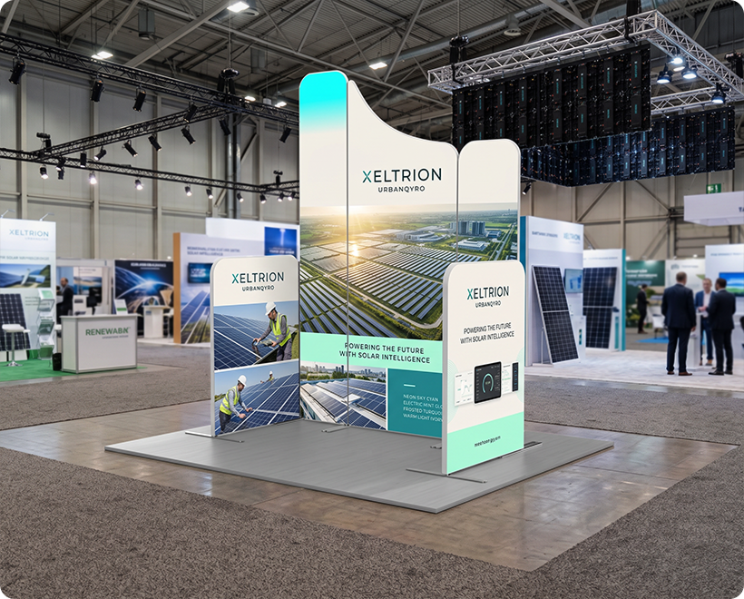6.5 ft Magnetic Modular Fabric Display - Five Maglock Panels Solar Panels