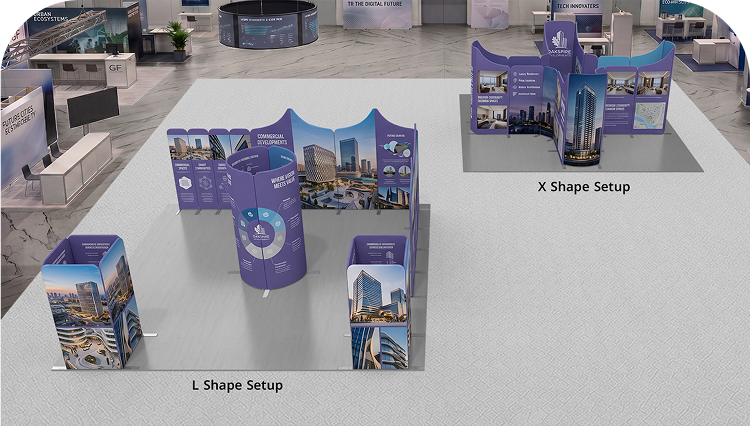 5 x 5 m Magnetic Modular Fabric Displays - Island Shape Double Side Print mobile